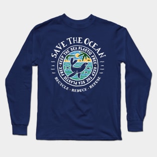 Save The Ocean Sea lion - Keep The Sea Plastic Free - Beach Scene. Long Sleeve T-Shirt